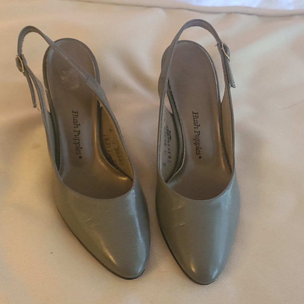 Grey hush puppies sling back pumps